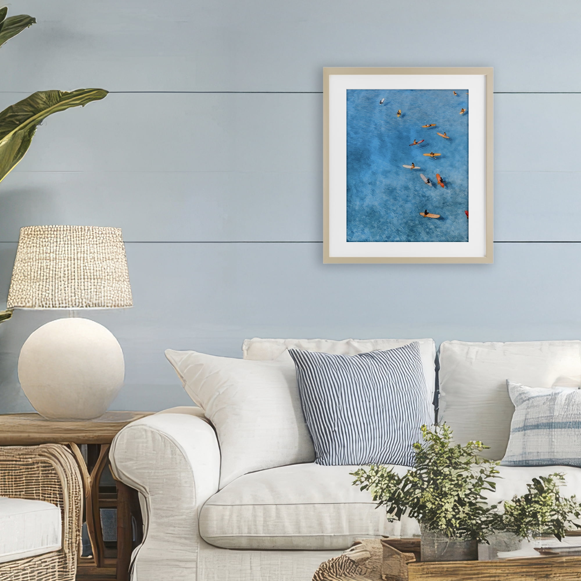 Stupell Industries Leisurely Surfers on Sea Birch Framed Print Under Glass, design by Jesse Keith