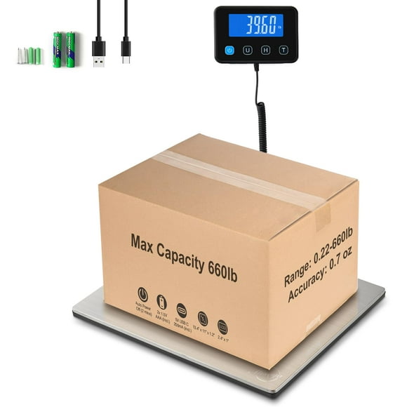 Miseyo 660lbs Heavy Duty Digital Shipping Scale - 0.7oz High Accurate Stainless Steel Postal Scale for Packages, Luggage, Small Business, Warehouse, Battery & Chargi