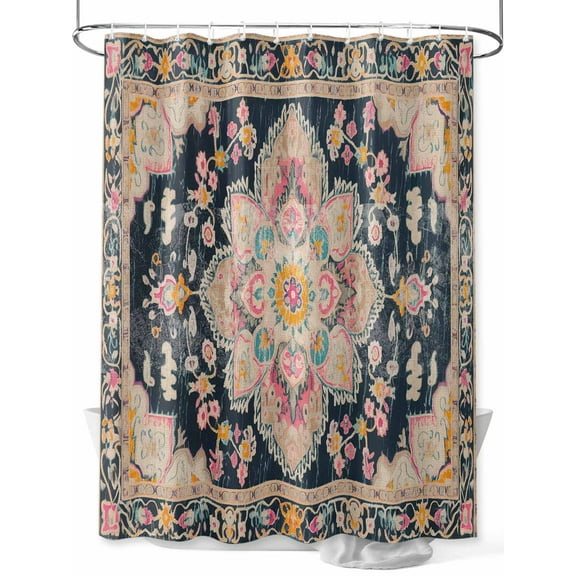 Black Boho Shower Curtain, Oriental Medallion Retro Distressed Bohemian Waterproof Shower Curtain Set with 12 Hooks Lightweight Washable Fabric Shower Curtains for Bathroom 72x78 Inches