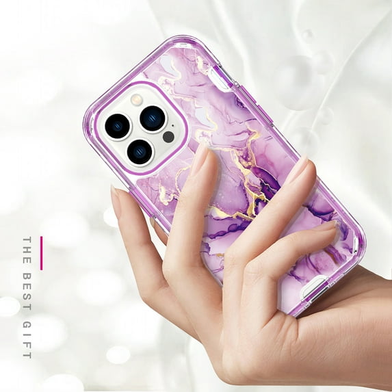K-Lion Case for iPhone 14 Plus 6.7" 2022 Release, Wireless Charging Case Secure Wrap Protective Marble Pattern Luxury Fashion Ultra-thin Light Case For iPhone 14 Plus, Purple Marble