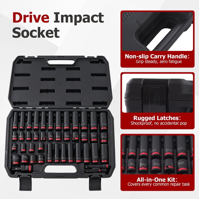 Findmall 43-Piece 3/8 in Drive Impact Socket Set, Sae & Metric Sizes ...