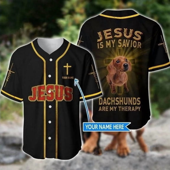 Dachshunds Are My Therapy Custom Baseball Jersey - Personalized Dachshund Jesus Baseball J