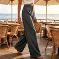thumbnail image 2 of JUUNthy Wide Leg Pants for Womens, High Rise Lightweight with Pockets Pull On Vacation Casual Palazzo Trousers Burgundy 2XL, 2 of 12