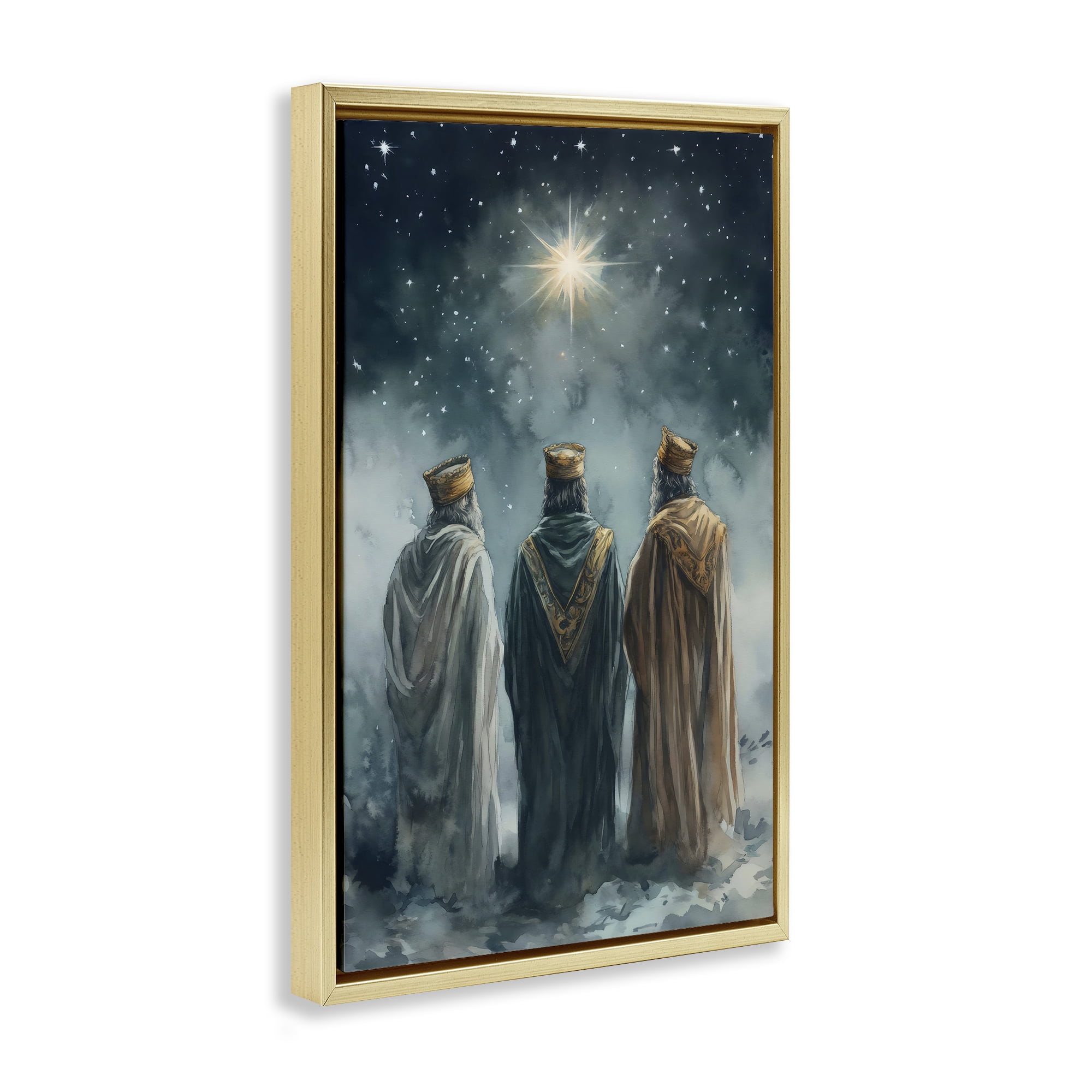 Three Wise Men & North Star Gold Framed Floater Canvas Wall Art, design by Petal Prints Design