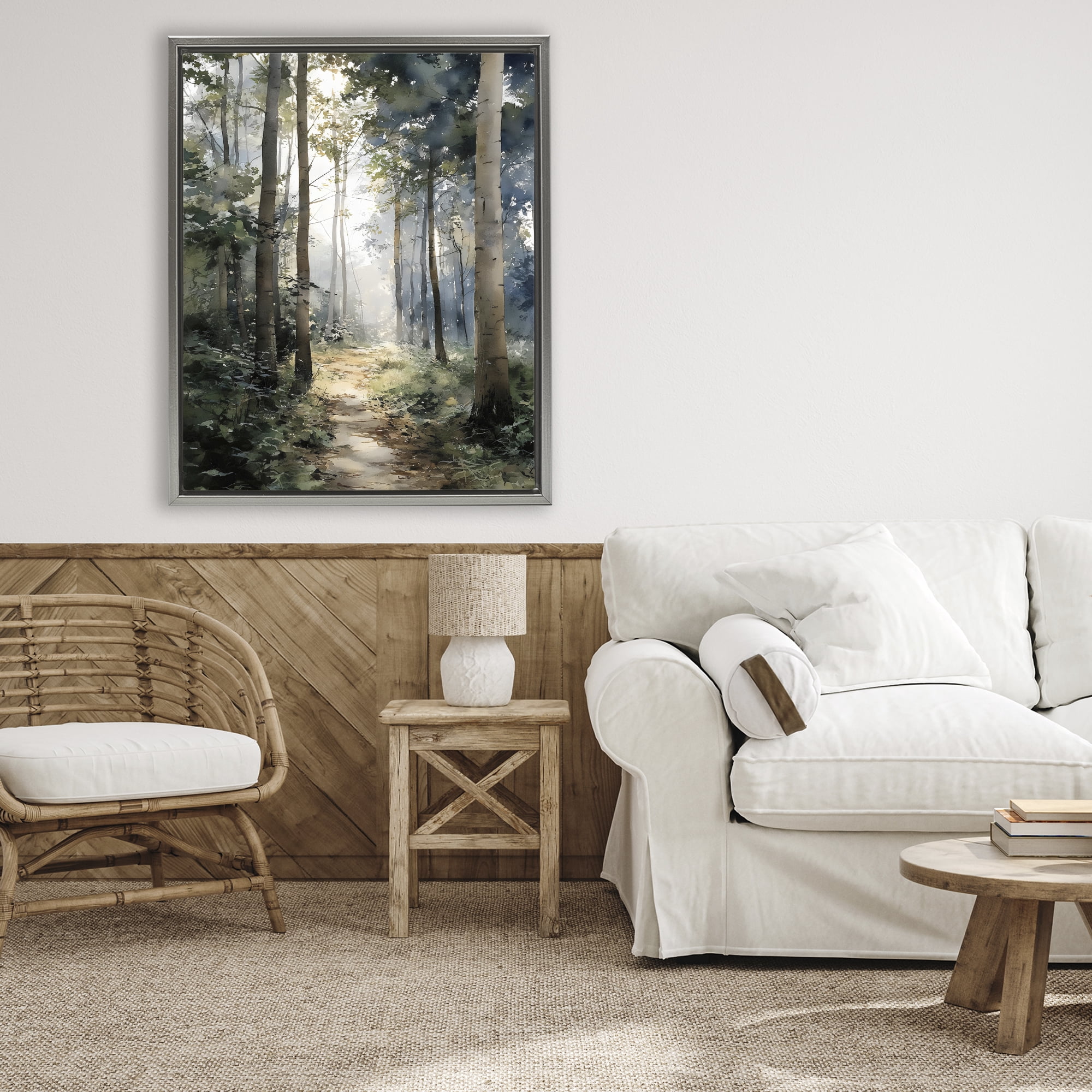 Stupell Industries Forest Path in Morning Gray Framed Floater Canvas Wall Art, design by Franklyn Gregory