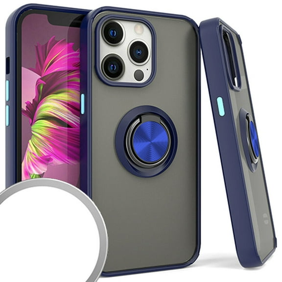 Kaleidio Case For iPhone 14 Pro (6.1") [Frost Hybrid] Lightweight Slim Fit [Magnetic Ring Stand] Skin Cover [Smoke/Blue]