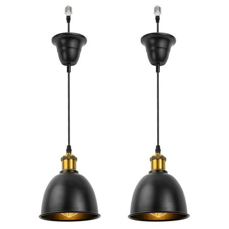 

KAYYELAMP Two Hanging Light Vintage Design Gold Bronze Base Black Metal Shade E26 Connection Pendant Lamp Replacement Downlight for Kitchen Dining Table Loft(No Bulb)