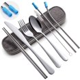 thumbnail image 1 of Travel Cutlery Set Flatware Set Portable Utensils,Silverware Set Reusable Stainless Steel Tableware with Case Camping 8pcs Including Knife Fork Spoon Chopsticks Cleaning Brush Straws(Silver), 1 of 5