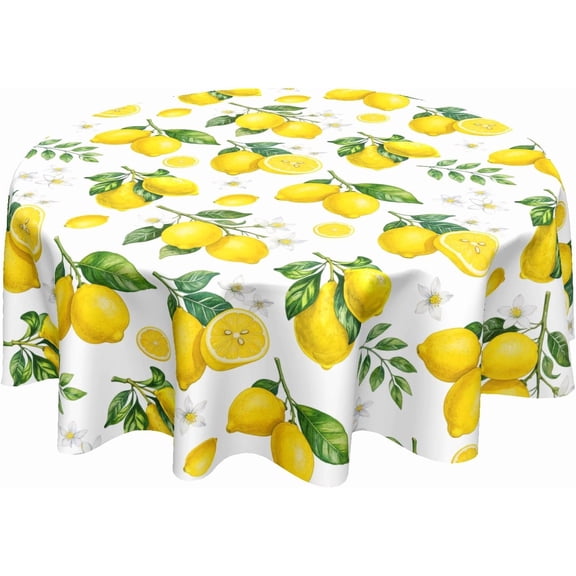 Verolix Lemon Round Tablecloth 60 Inch, Waterproof Polyester Table Cover with Fruit Print, Washable Wrinkle Resistant Tablecloth for Kitchen Dining Outdoor Picnic Summer Party Decor