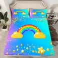 thumbnail image 2 of jejeloiu 3D Cartoon Rainbow Twin Sheet Sets,Gold Stars Twin Fitted Sheet,Colorful Ombre Flat Sheet For Girls,Luxury Bedroom Decor,3-Piece, 2 of 7