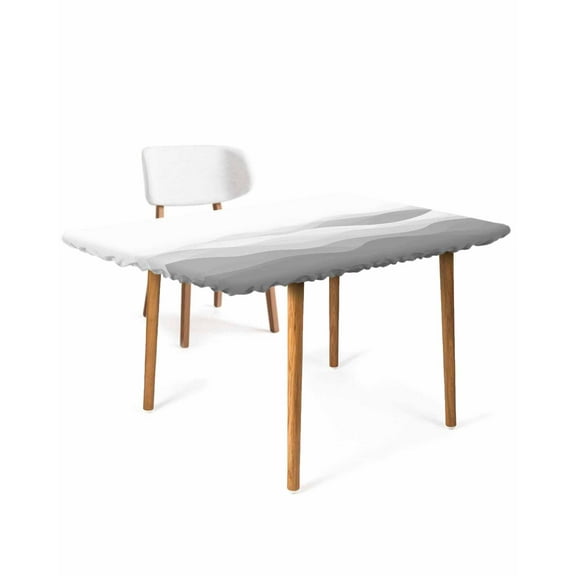 Grey Ombre Rectangle Tablecloth, Waterproof Elastic Fitted Table Covers for 4 Foot Tables, 24x50inch Decorative Tablecloths for Picnic, Camping, Indoor, Outdoor, Summer Minimalist Ocean Waves