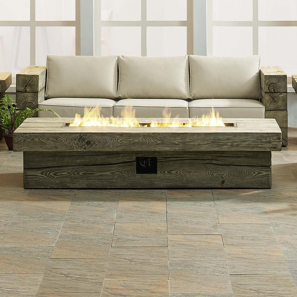 Modway Manteo 70" Rectangular Wood Outdoor Patio Fire Pit Table in Light Gray