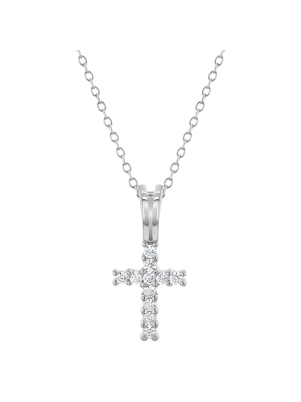 925 Sterling Silver CZ Simulated Pearl Cross Baby Kids Christening Necklace 16