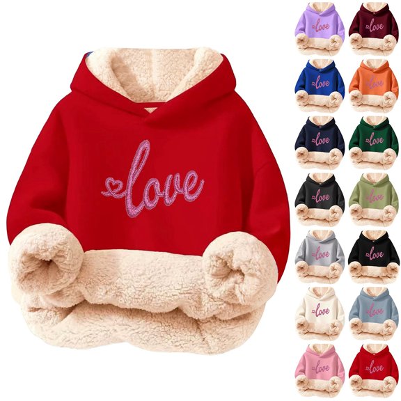 ChaoLingNeng Sweatshirts for Girls, Winter Sherpa Lined Hoodie for Girls, Funny Letter Print Girls Sweatshirts, Casual Warm Winter Long Sleeve Pullover Holiday Sweatshirts