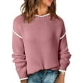 thumbnail image 3 of Women Crewneck Sweaters Long Sleeve Knit Pullover Sweater Casual Fall Tops Pink L, 3 of 8