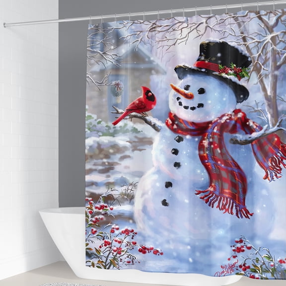 Christmas Shower Curtain Snowman Shower Curtain for Bathroom Decor Christmas Winter Snowman Curtains with Hooks 59x79 In