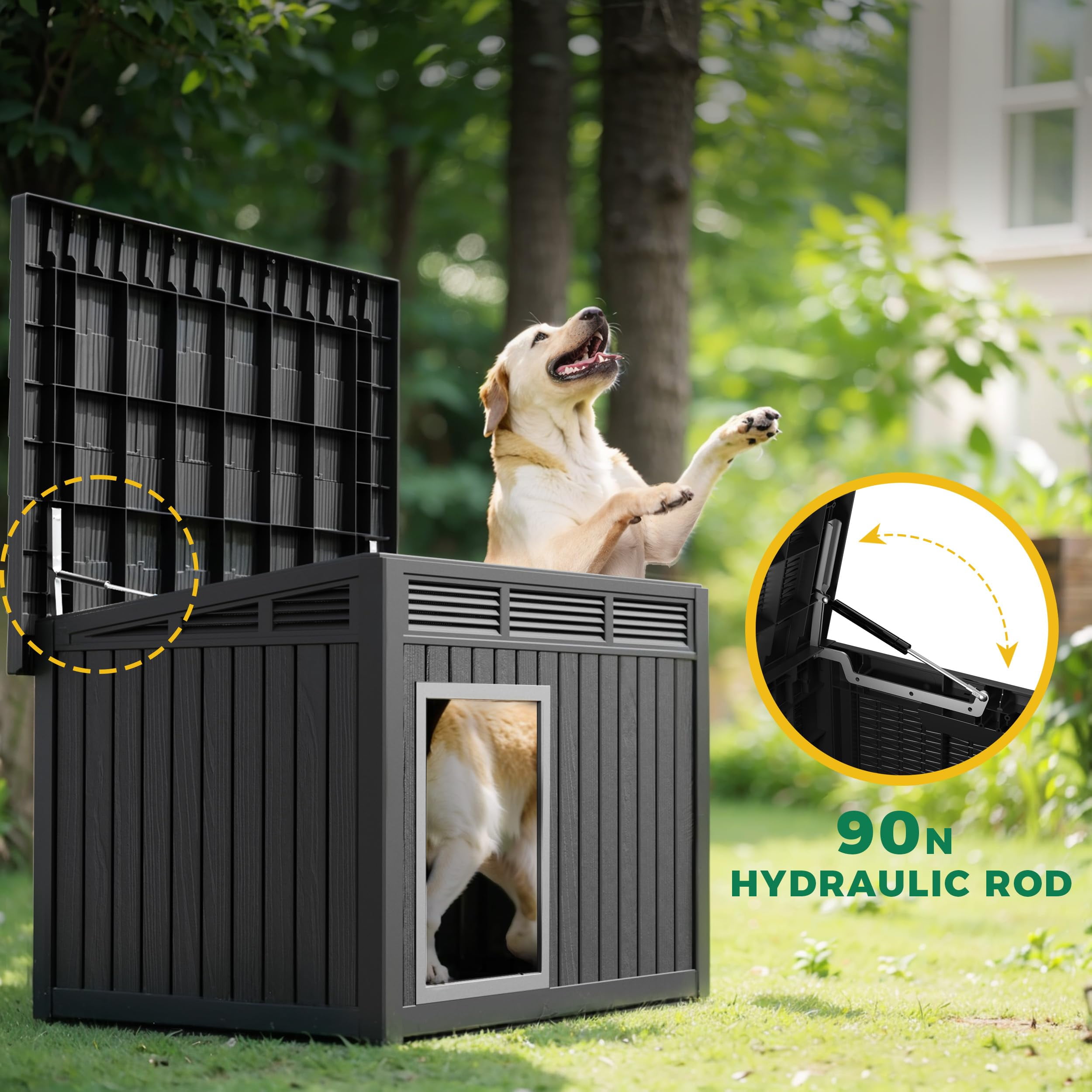 EasyUp Dog House for Both Indoor and Outdoor with Weatherproof Roof Removable Floors for Medium to Large Dogs Interior Space (Black, Large (42.87 * 32.95 * 31.61''))