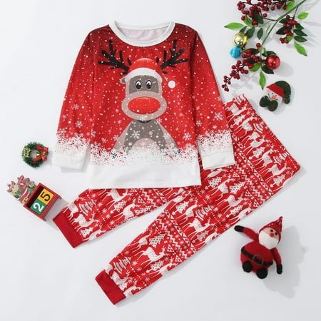 

ertutuyi kids child merry christmas deer print long sleeve tops and pants 2pc set outfirs family matching pajamas sleepwear clothes pj s loungewear red 4