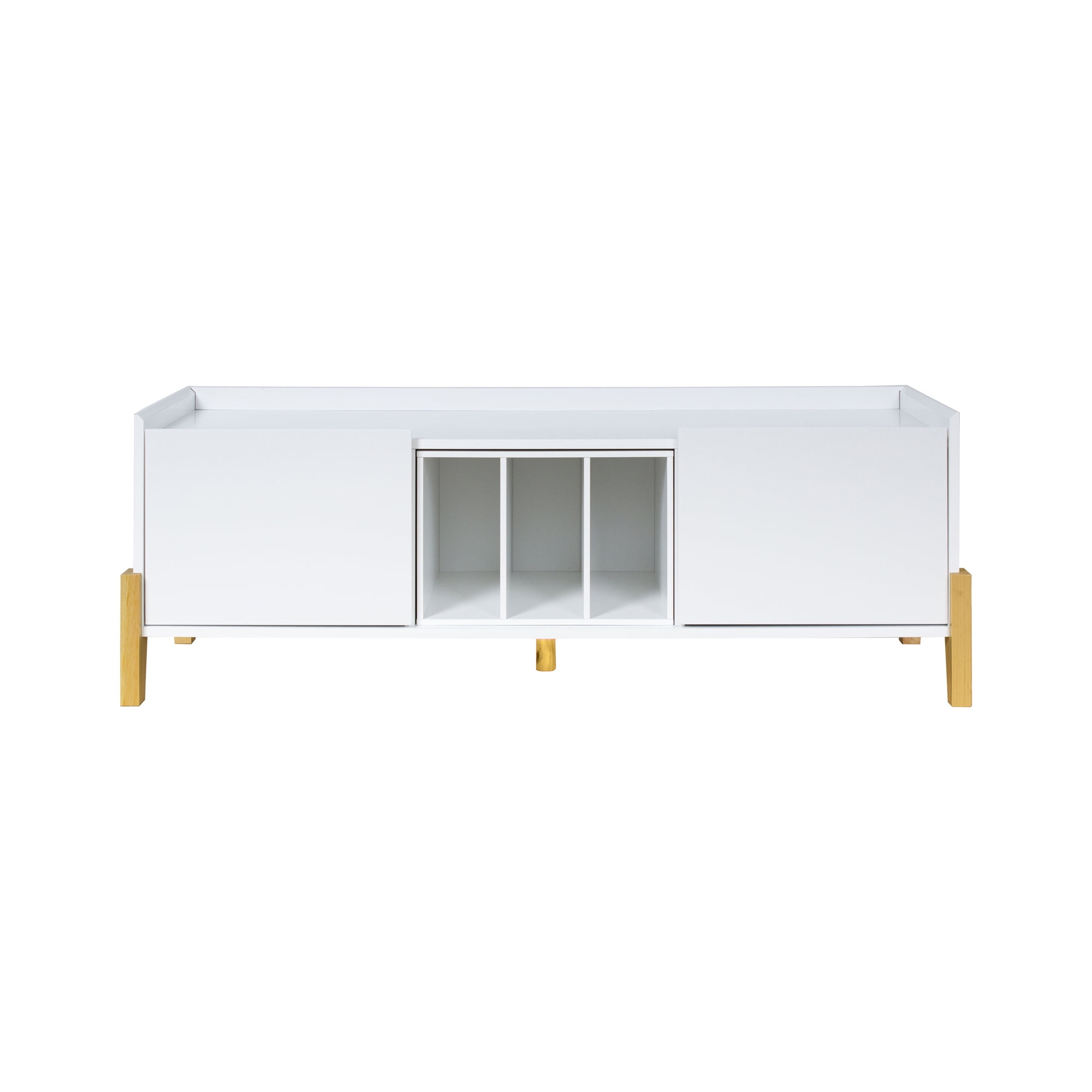 Private Jungle Wooden TV Stand for TVs up to 55 Inch Media Console with 2 Cabinets and Open Storage Shelves TV Console(White)