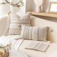 thumbnail image 3 of Decorative Throw Pillow Cover 18x18 Square Cream Neutral White Boho Accent Pillowcase Tassels Farmhouse Cushion for Couch Sofa Bedroom Living Room Home Décor (Cover ONLY, Pack of 1), 3 of 7
