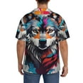 thumbnail image 3 of Fuzoiu Tie-Dye Wolf Head Print Men's Casual Short,Men's Short Sleeve Shirt,Mens Casual Button Down Shirts,Cuban Collar Summer Shirt for Beach, Vacation, and Outdoor Activities-Medium, 3 of 5