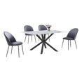 thumbnail image 1 of 5pc Marbre Blanc Enveloppé Table à Manger avec Verre Trempé et Chaises Grises, 1 of 5