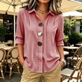 thumbnail image 2 of HappyYEE Women's Plaid Long Sleeve Shirt - Plus Size Lapel Collar Button Front Blouses - Loose Fits Breathable Casual Tops L, 2 of 5