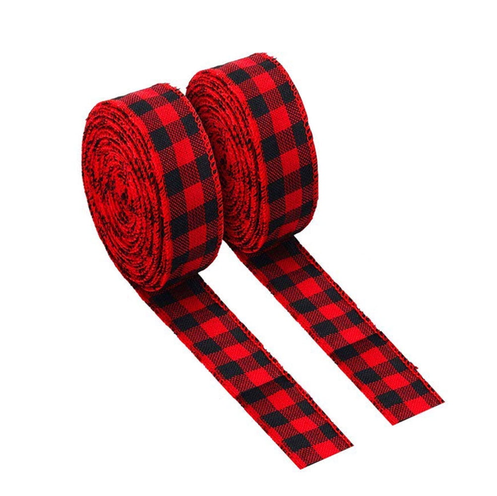 Red and Black Plaid Burlap Christmas Wrapping Ribbon Wired Edge Ribbon
