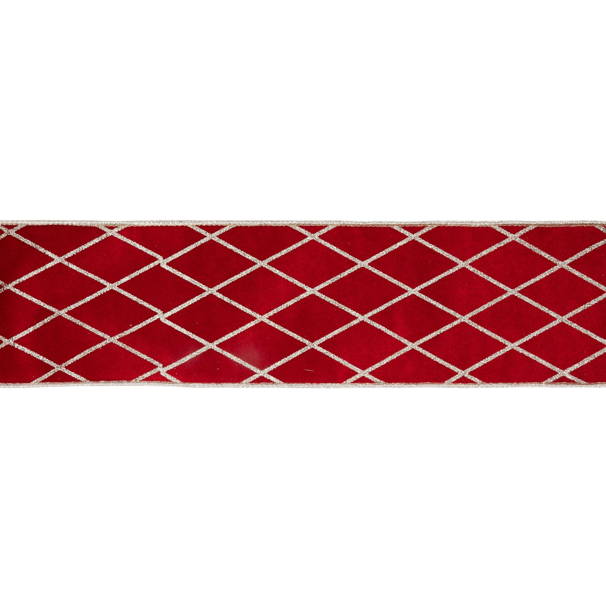 LaRibbons 4" Wired Velvet Ribbon, Red with Glittered Diamond, 10 Yard Roll