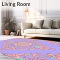 thumbnail image 2 of ODIKA 6'x9' Machine Washable Non-Slip Area Rug, Distressed Damask Heritage Artistic High Traffic Rug, Purple, 577120, 2 of 7