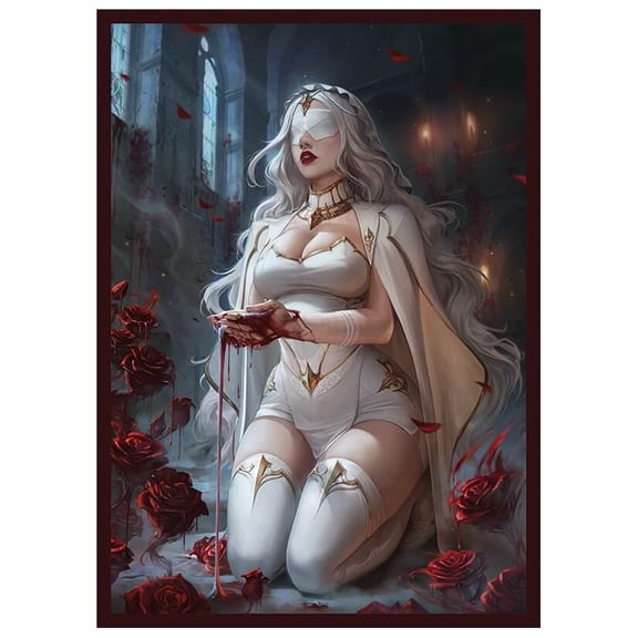 Fantasy North - Isabel - Blood-Shrine Maiden - 100 Textured Matte TCG Card Sleeves - Fits Magic MTG Commander Pokemon and Other Card Games - Playing Card Sleeves