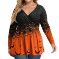 thumbnail image 2 of Fall Halloween Plus Size V Neck Wrap Flowy Graphic Long Sleeve Blouse Tops Earthy Yellow 2XL, 2 of 6