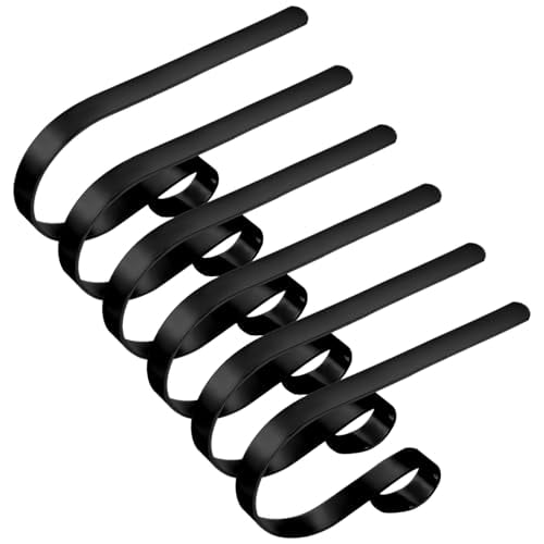 Christmas Stocking Holders for Fireplace Mantle with Separate Double-Sided Tapes,6 Pack Adjustable Non-Slip Metal Stocking Hangers for Mantel Xmas Party Decorations,Matte Black