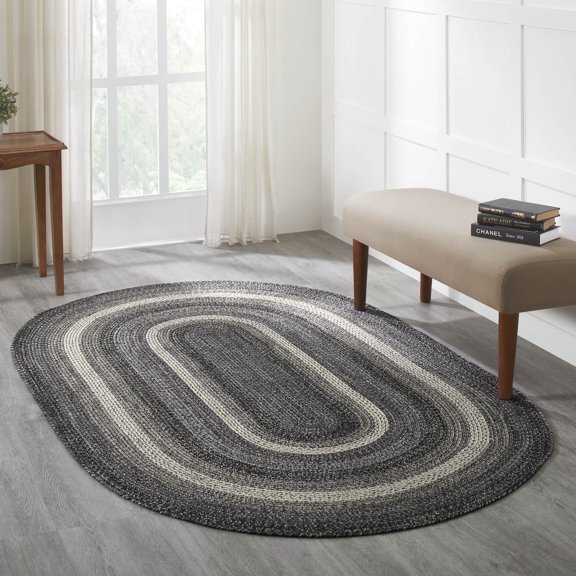 VHC Brands Sawyer Mill Black White Jute Rug Oval w/Pad 60x96