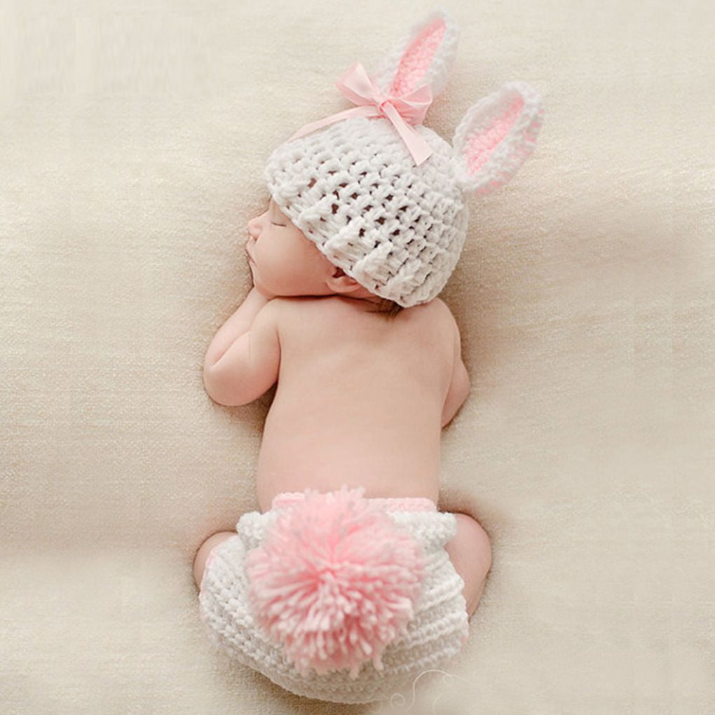 Infant Baby Costume Photo Prop Dress Up Hand Crocheted Hat Diaper Cover Set 