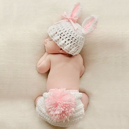 Baby Clothing Cute Crochet Newborn Baby Photo Props Costume Baby Photograph Props Rabbit Flower Baby Girl Outfits