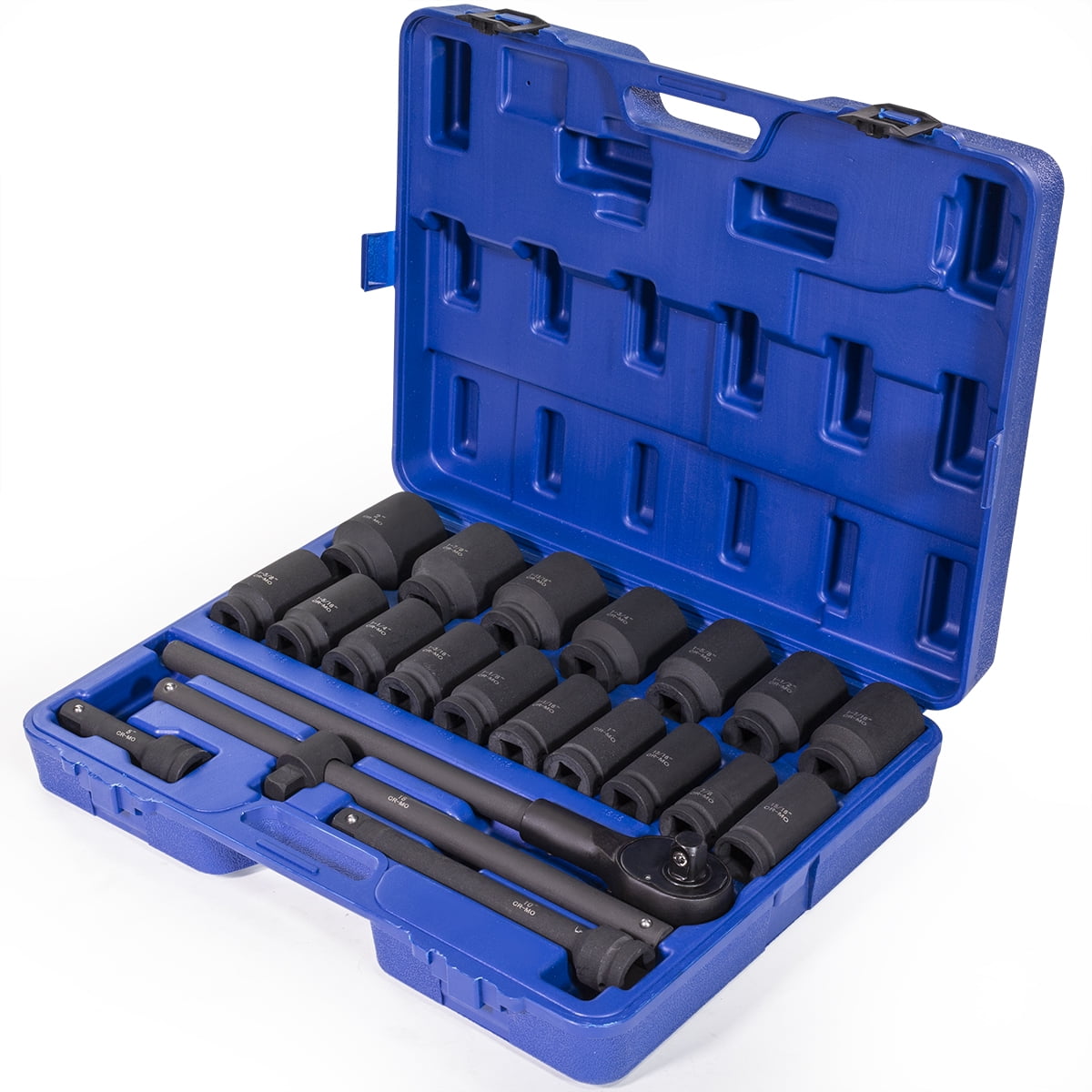 Stark USA 3/4" Drive 22PC Deep Impact Socket Set, 6 Point, SAE 7/8" - 2", With Impact Adapter, Ratchet Wrench, Extension Rod, Sliding Bar, CrMo Steel