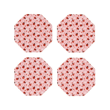 

Yiaed Flowers And Ladybugs Print Leather Coasters for Drinks - Cup Coasters Coffee Table Kitchen Table Bar Home & Office Gifts Handmade Drink Coasters-Octagon