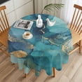 thumbnail image 3 of Turquoise Marble Round Tablecloth 54 inches Abstracts Gold Wave Lines Ombre Texture Waterproof Oil-Proof Table Cloth Round Table Cover for Holiday Party Picnic Dinner Decor Indoor and Outdoor Use, 3 of 9