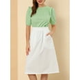 thumbnail image 5 of MODA NOVA Junior's Puff Shoulder Collarless Ruffle Keyhole Back Short Sleeve Blouse Green S, 5 of 5