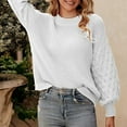 thumbnail image 4 of UJNDER Crewneck Long Sleeve Puff Sleeve Sweater for Women Casual Loose Knitted Pullover White XXL, 4 of 8