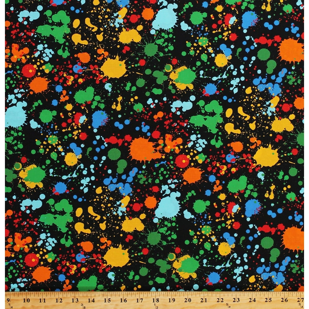 Cotton Paint Splatter MultiColor Paint Splash Splotches Spots on Black