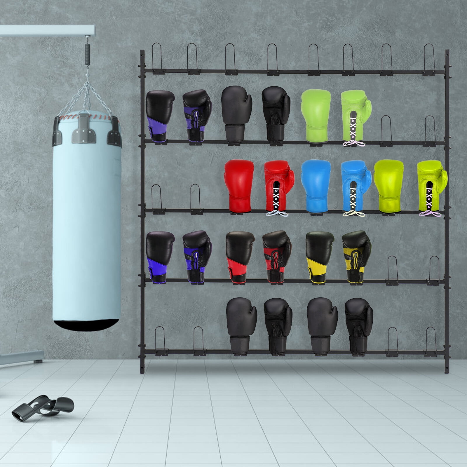 5 Tiers Boxing Glove Storage Rack Wall Mount Dryer Holds 20 Pairs, Boxing Glove