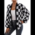 thumbnail image 1 of Cárdigan de Cuadros de Talla Grande para Mujer, Suéter Holgado con Estampado A Cuadros y Abertura Frontal, Prenda Exterior y Negro L, 1 of 10