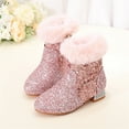 thumbnail image 6 of Otqutp Girls Chunky Sequin Ankle Boots Kids Low Heel Sparkly Glitter Shoes Fleece Fu𝗿 Lined Warm Shoes Insulated Cozy Boots, 6 of 7
