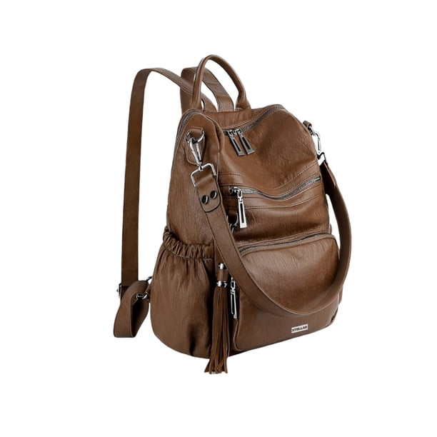 Bolsa Mochila de Mujer Dama Bolsa Casual Cuero Sintético Durable Bolsillos Laterales Bolso al Hombro
