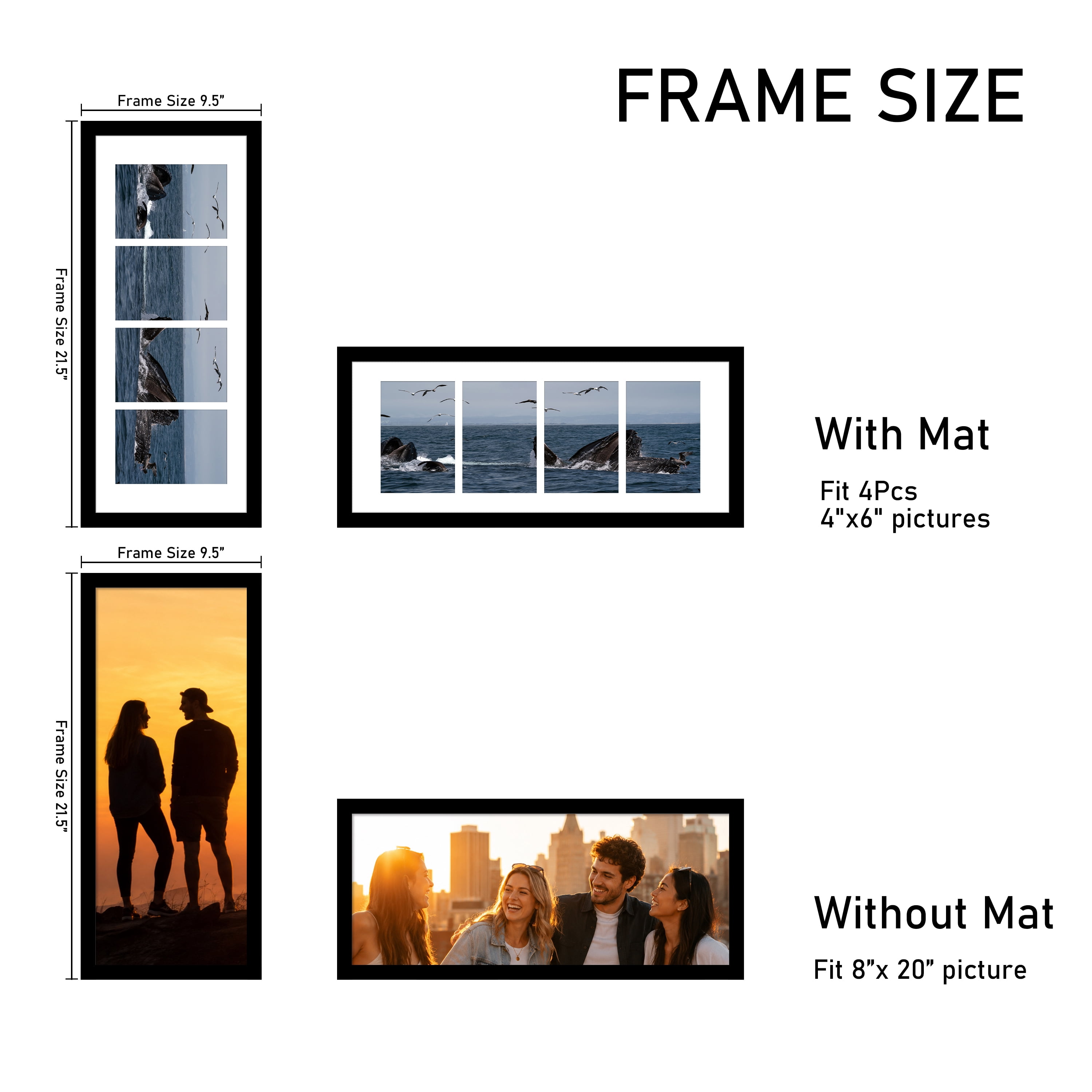 Postrame-4x6 Picture Frame-Black 4 Photo Collage Frame for Wall Hanging