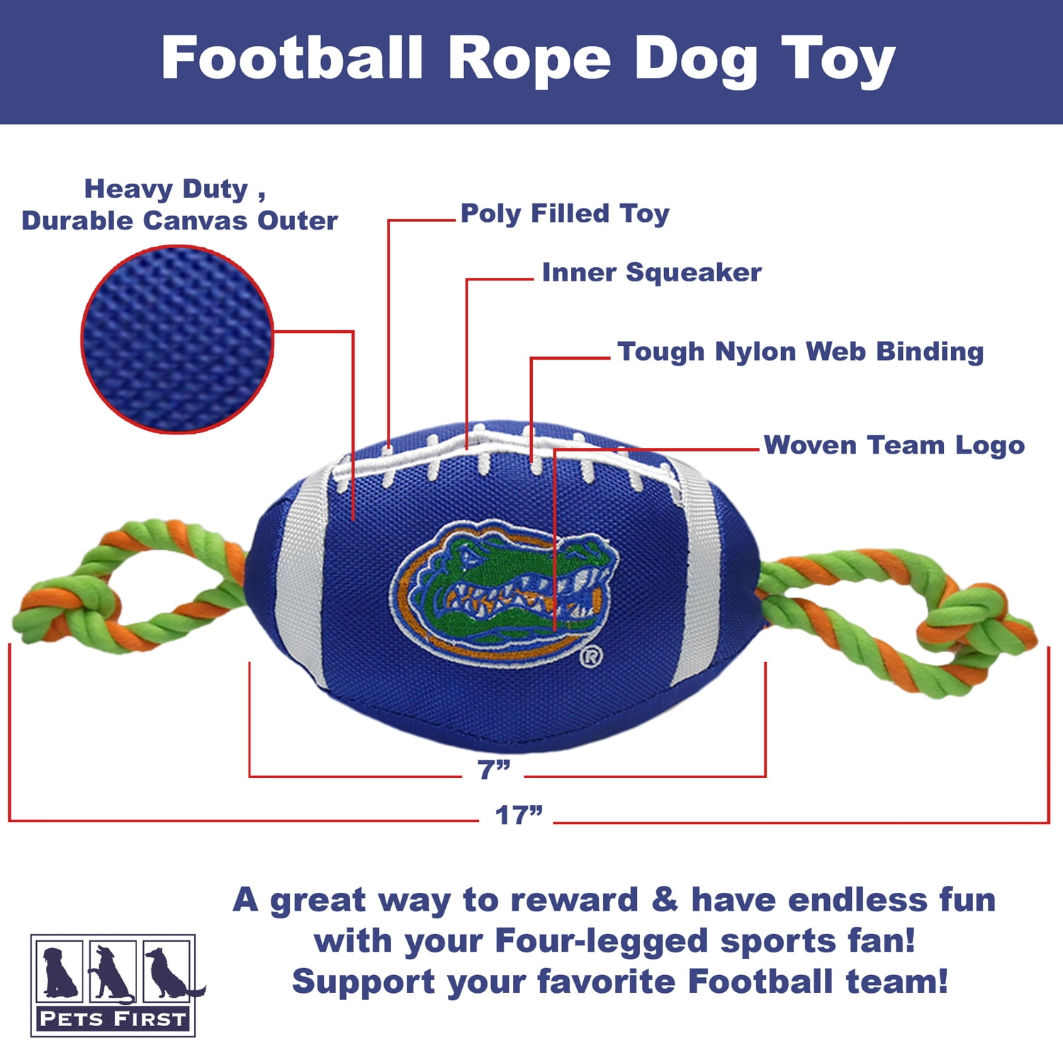 Pets First Collegiate Florida Gators Nylon Football-Licensed