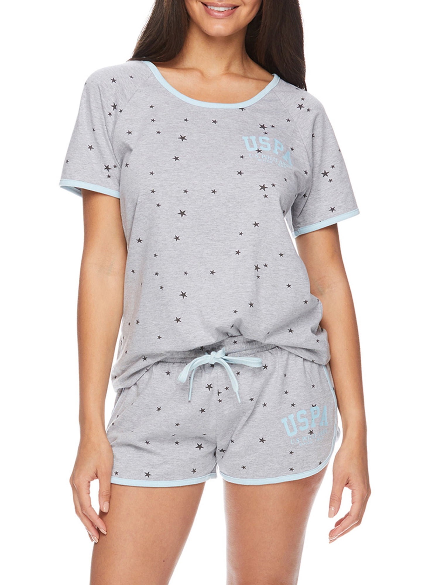 Womens Rolled Short Sleeve Shirt and Lounge Pajama Shorts Sleepwear Set Polo Assn U.S 
