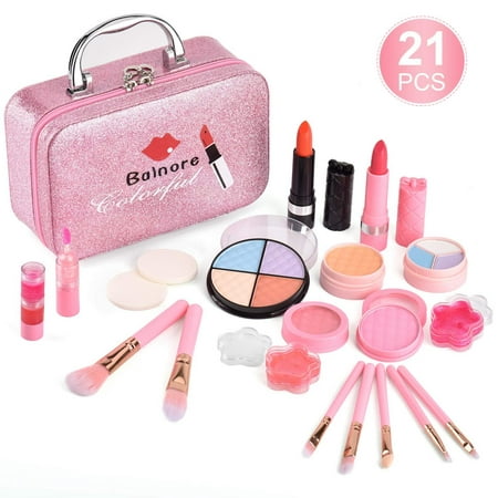 Balnore 21 Pcs Washable Makeup Toy Set, Safe & Non-Toxic,Real Cosmetic Beauty Set for Kids Play Game Halloween Christmas Birthday